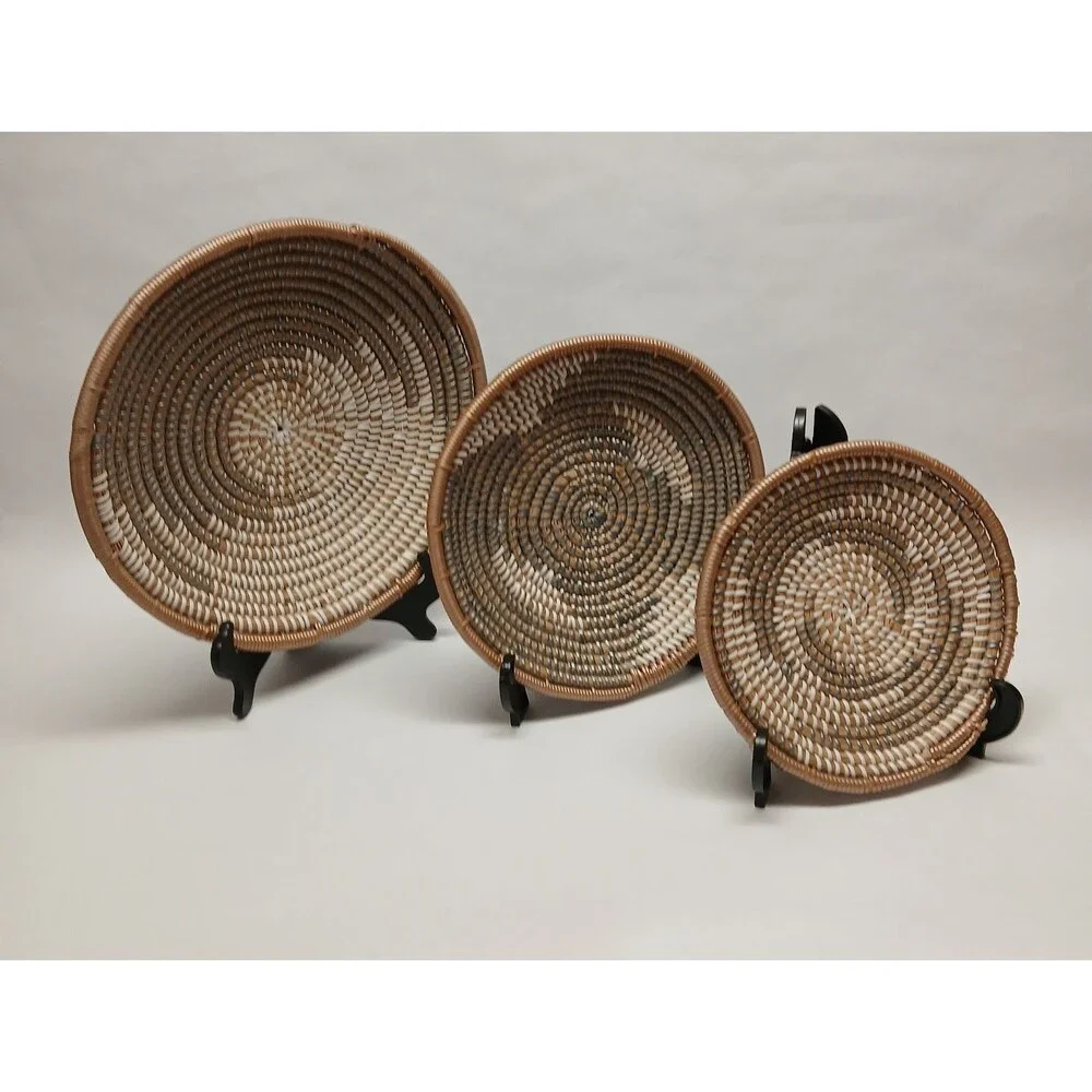 3 Piece Lot of Boho Round Wall Basket Decor, Seagrass Rattan Wicker Gallery Wall
